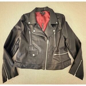 NEW Love Tree Moto Jacket Size 1X Black Biker Vegan Leather‎ Motorcycle Bomber